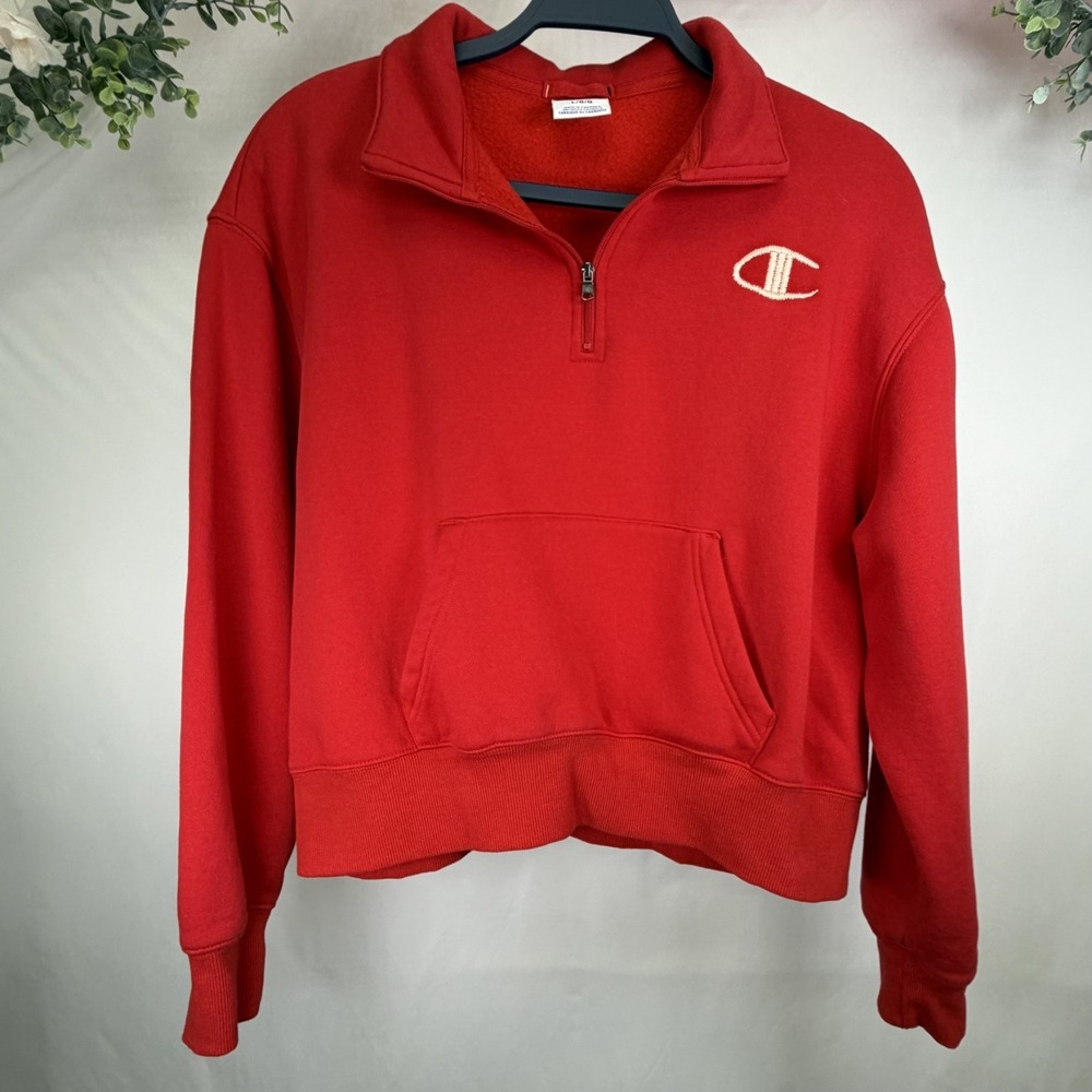 Champion Pullover 1/4‎ Zip Women's Size Large Red Logo